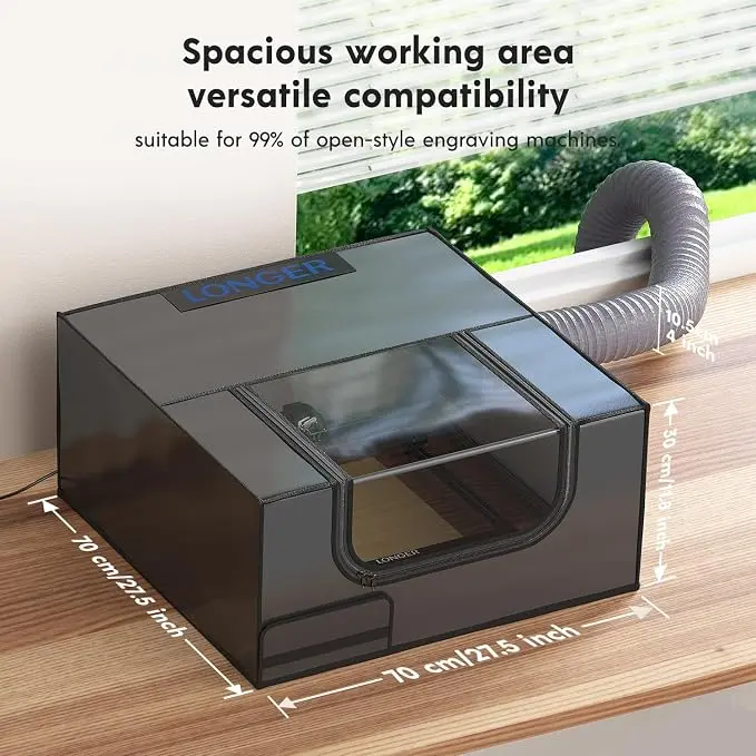 LONGER Protective Cover with Ventilation, 27.5x27.5x11.8 inches Laser Cutter Machine Protective Cover for Most Laser Engraving Machine Insulates Against Smoke and Odor Noise Reduction Eye Protection