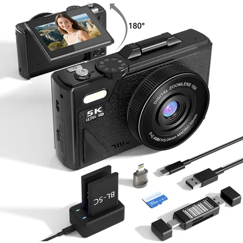 Portable Retro Digital Point & Shoot Camera - 3.0inch Flip Screen, 32GB Micro SD Card, 2 Batteries, 3.7V, 3 In-1 Functionality, Charging Supported, for Content Creators, Travel-Light Digital Cameras (Techvibes)