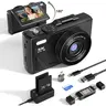 Portable Retro Digital Point & Shoot Camera - 3.0inch Flip Screen, 32GB Micro SD Card, 2 Batteries, 3.7V, 3 In-1 Functionality, Charging Supported, for Content Creators, Travel-Light Digital Cameras (Techvibes)