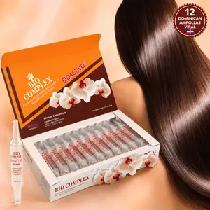 Bio Complex Bioactivo Dominican Liquid Hair Ampoules 12-Pack (0.61 fl oz) - Argan, Keratin, Biotin, Collagen, Castor Oil Leave-In Haircare Treatment, Restore Dry Damaged Hair, Frizz Control High Radiance Deep Conditioner