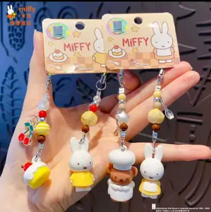 Kawaii Miffyy Keychain Cute Rabbit Beaded Charm | Hand Keychain Bag Accessories Daisy Ornament Pendant Fun Anime Gift