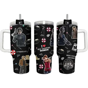 Resident Evil 9 Leon Tumbler 40oz, Survival Horror Game, I Luv Big Vampire Women Drinkware For Gamers, Portable Car Cup Holder, Video Game Daily Hydration Gift Idea | 210326.R0014.ID03