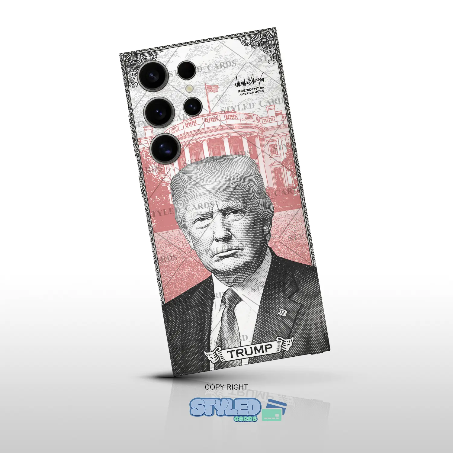 trump phone stickers/skin for all generations of iPhone 15 and 16 and Samsung s23 and s24 Cellphone Smartphone