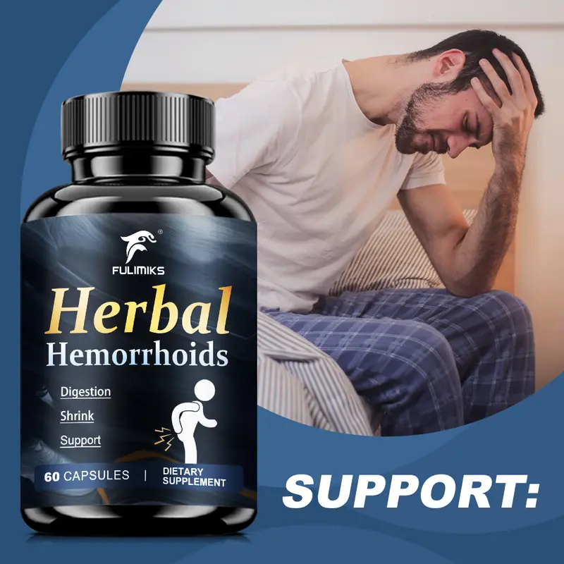 FULIMIKS Hem-Control Vegan Natural Herbal Dietary Supplement - Diosmin+Hesperidin, Fast External Hemorrhoids Relief, Reduces Straining, Digestion Support, Inside-Out Repair, 60 Capsules, 24 Months Shelf Life, Herbal Medicine, Prop 65 Free