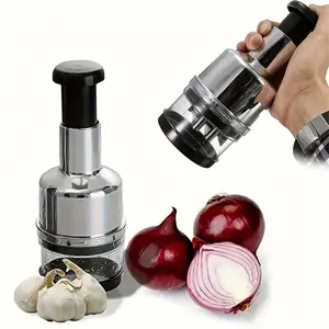 Stainless Steel Manual Garlic Press & Food Chopper DY with Durable Plastic Masher for Vegetables Nuts and Herbs Easy to Clean Kitchen Gadget