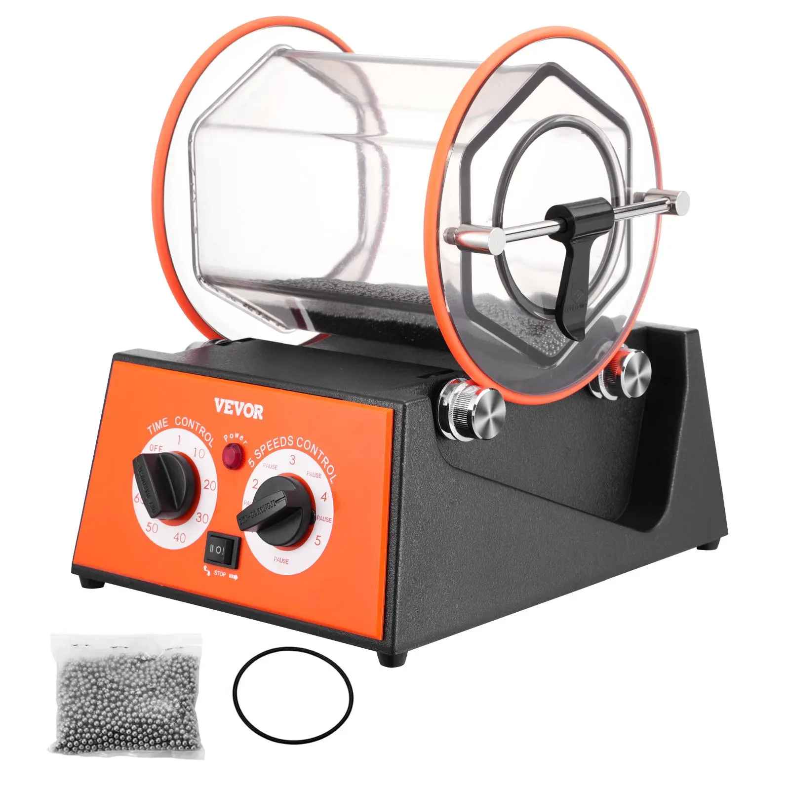 VEVOR Compact Jewelry Ball Polisher Power Tool, 5 kg/11lbs Capacity Mini Rotary Tumbler, 0-60 Min Timer, 5 Speeds Adjustable Steel Multi-Surface Tool for Gemstones, Coins (Iron, Zinc, Polycarbonate Compatible, Father's Day Gift), None, 11Lbs/5Kg Capacity