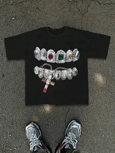 Men's Loose-Fit Graphic Art Print T-Shirt, Casual Daily Wear, All-Season Fashion Tee, Unisex Street Style, Young College, Menswear