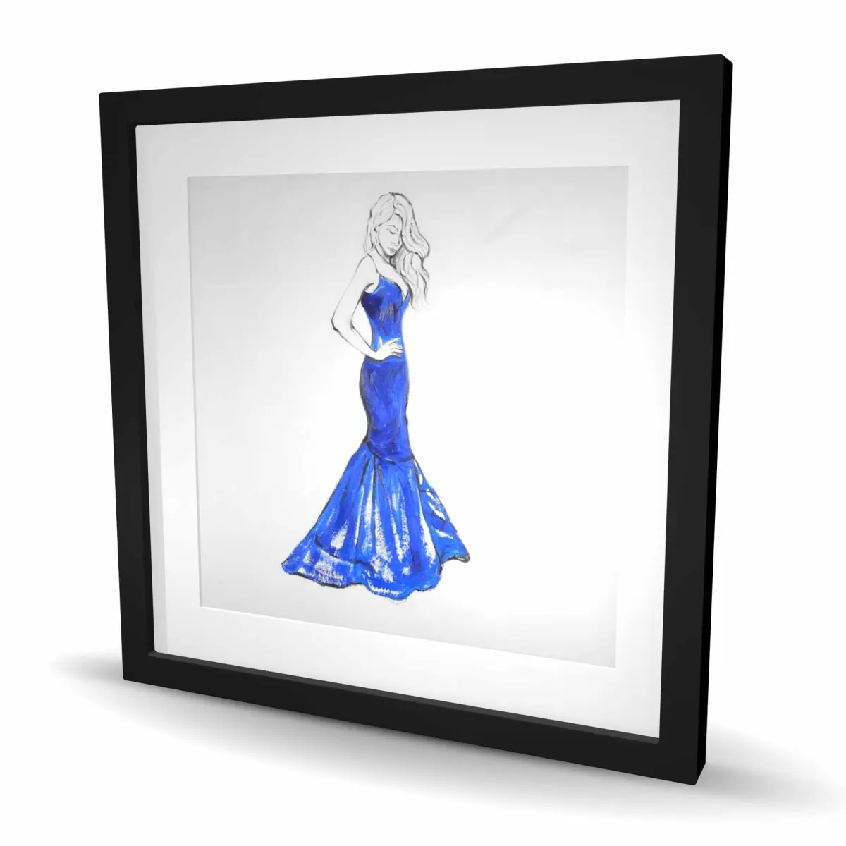 212 MAIN 24x24 in Matted Soft Colors Framed Figurative Wall Art Print - Artistic Lady in Women's Clothes, Smooth Design, Art Illustrations, Home Supplies, Ideal for Bedroom, Lounge Decor, Wedding Guest Dresses Inspiration Gift