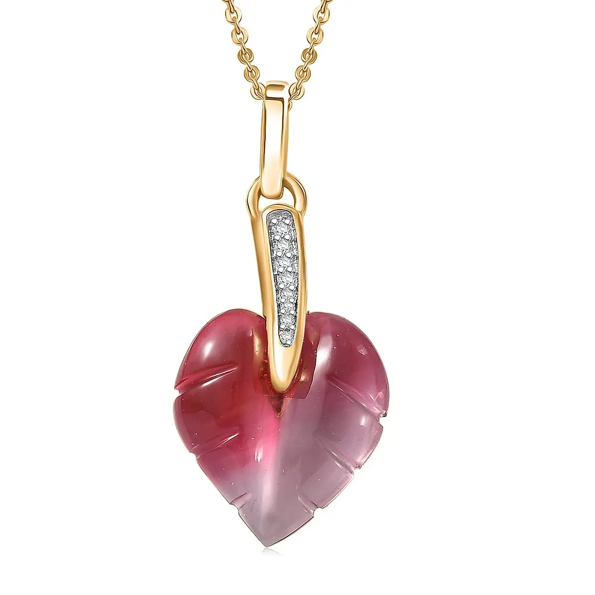 GP Italian Garden Special Murano Collection Pink Bi Color Glass, Zircon Pendant Necklace in 18K Vermeil YG Over Sterling Silver 0.10 ctw (20 Inches) (Del. in 12-15 Days)