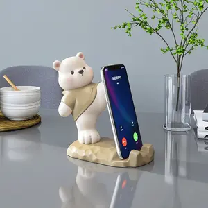 1pc  Adorable Cartoon Bear Standing Figurine, Soft Pastel Style, Stress Relief Desktop Decor, Portable Phone Stand, Cute Ornament