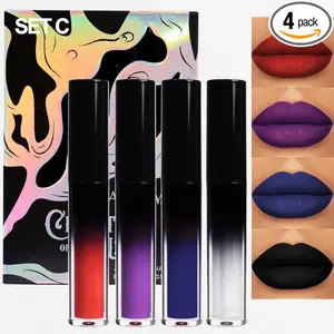 4Pcs Dark Red Purple Blue Black Matte Liquid Lipstick Sets,Matte Lipstick Lip Stain Long Lasting 24 Waterproof Lip Gloss Gift Set Matt Liquid Makeup Lipstick for Women Party Cosplay