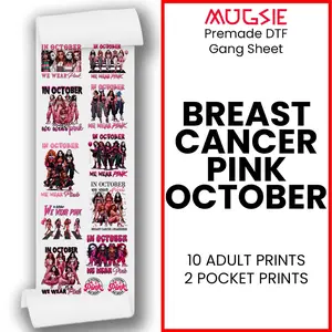 Pink October Halloween Breast Cancer DTF Transfer 22x60 Direct-to-Film Gang Sheets