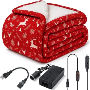 Retisee 12 Volt Heated Car Blanket Heated Electric Christmas Throw Blanket for Car, Truck, SUV, or RV with 3 Heating Levels for Home Camping Portable Indoor Outdoor, 60 x 51 Inch(Red Reindeer)