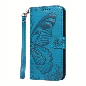 Butterfly Pattern Phone Case with Card Slot & Lanyard, Magnetic Flip Cover with Stand, Anti-drop Phone Cases for iPhone 13/12/11/XS/XR/Pro/SE, Protective Casing