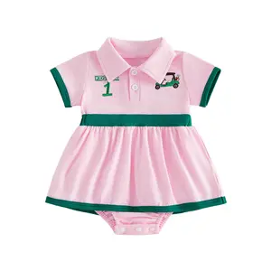 Baby Girl Summer Romper Dress Golf Embroidery Polo Collar Short Sleeve Bodysuit Infant Toddler Casual Clothes