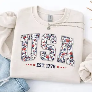 Floral USA Sweatshirt or Tshirt, American Girl Sweatshirt, USA Est 1776 Sweatshirt, Girly 4th of July Sweatshirt, Patriotic Women Shirt, Flower USA Sweatshirt - TrendWear USA