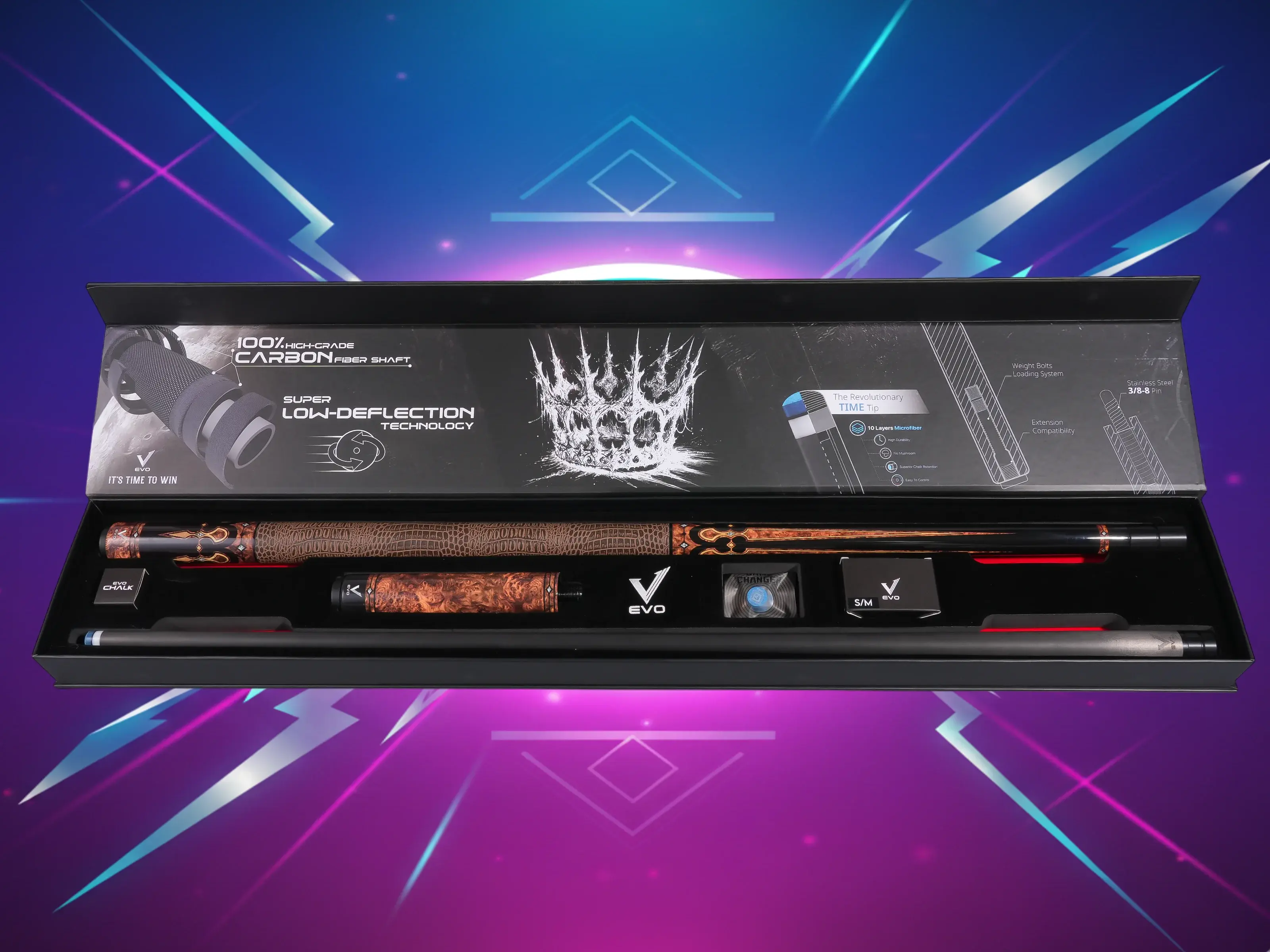 Evo Crown Maxbing Edition – Monarch Blade Pro Cue | Carbon Fiber Authority, Crown Detailing, Ultra-Stiff Joint, Complete Player Kit