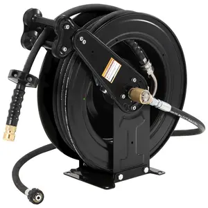 Auto-Retractable High Pressure Washer Hose Reel, 3/8" x 50 Ft Hose, Powder Coat Steel Dual-Arm, Heavy-Duty 4000 PSI Wall Mount Reel for Water/Air/Oil (Automotive Car Wash Accessory)