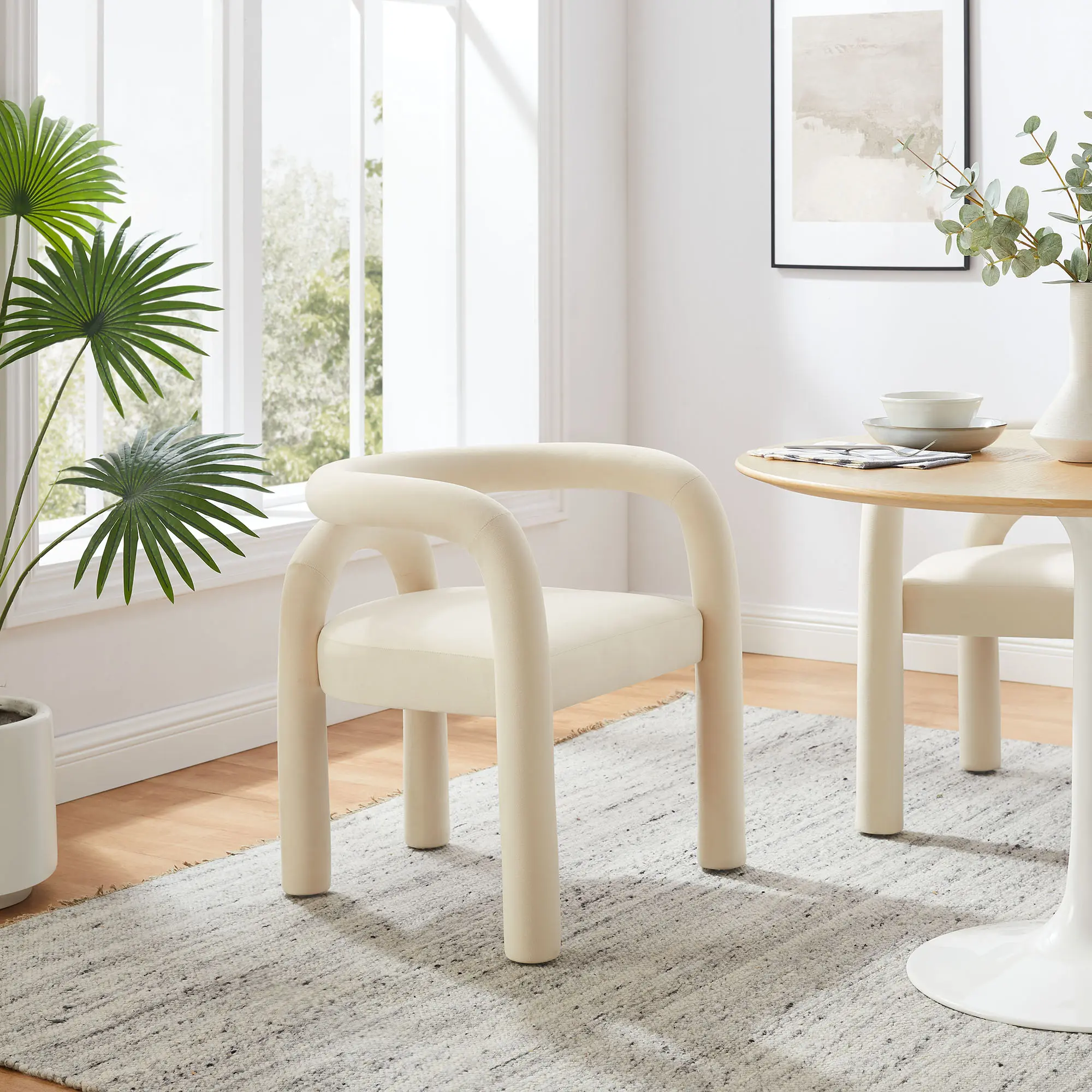 Astrid Performance Velvet Fabric Dining Chair, Porcelain Indoor Accent Chair