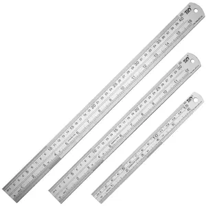 Metal Straight Edge Ruler Set - Stainless Steel 6 Inch, 12 Inch, 16 Inch - Bulk Set of 3