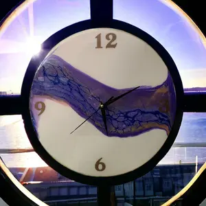 Hand Poured Acrylic Paint Poured Purple Rain Clock