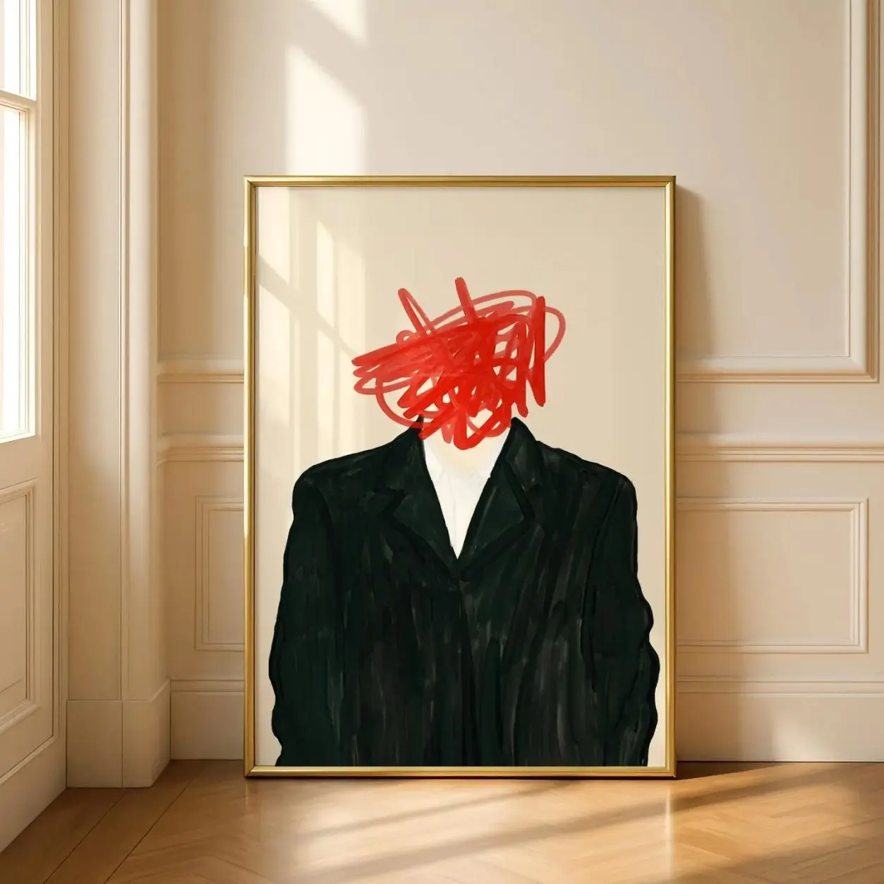 Minimalist Red Abstract Wall Art Contemporary Scribble Poster D