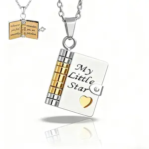 My Little Star Book Locket Necklace - Engraved Inspirational Quote Pendant, Stainless Steel Hidden Message Jewelry, Meaningful Gift For Daughter,Waterproof Titanium Steel Sentimental Keepsake For Girls