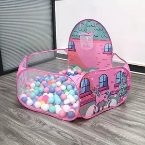 Children's Cartoon Ocean Ball Pool Tent with Basketball Hoop, Foldable Baby Playpen Fence Game Tent, Easy to Assemble & Store