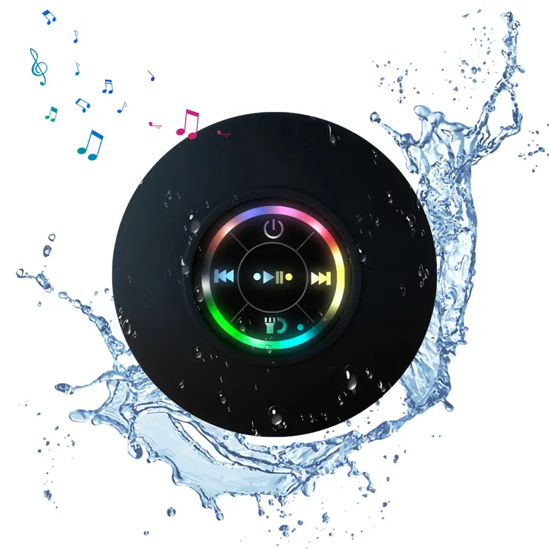 Waterproof Bluetooth Speaker with Suction Cup, Portable Wireless Shower Speaker, USB Rechargeable Mini Speaker for Bathroom, Shower, Travel, Beach, Camping, Home & Outdoor Use, Black, Holiday Gift
