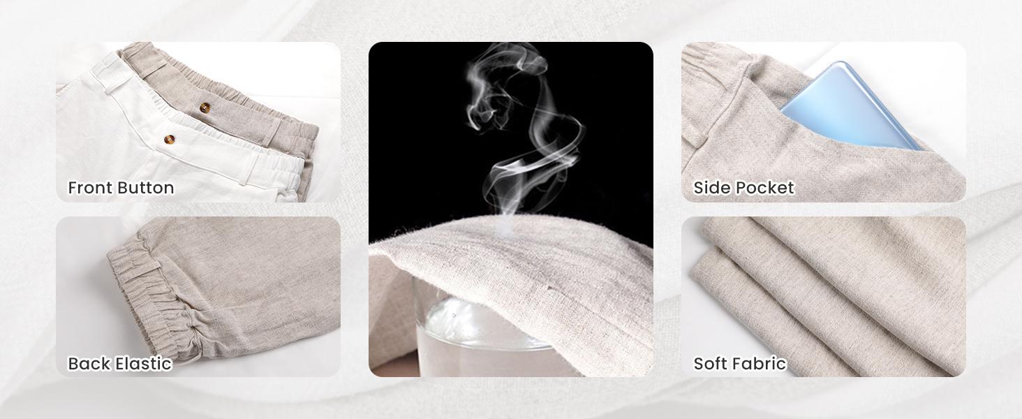 Tanming Women's High Waisted Wide Leg Linen Pants Casual Button Up Cotton Trousers for Summer Loose Comfy Beach Pants