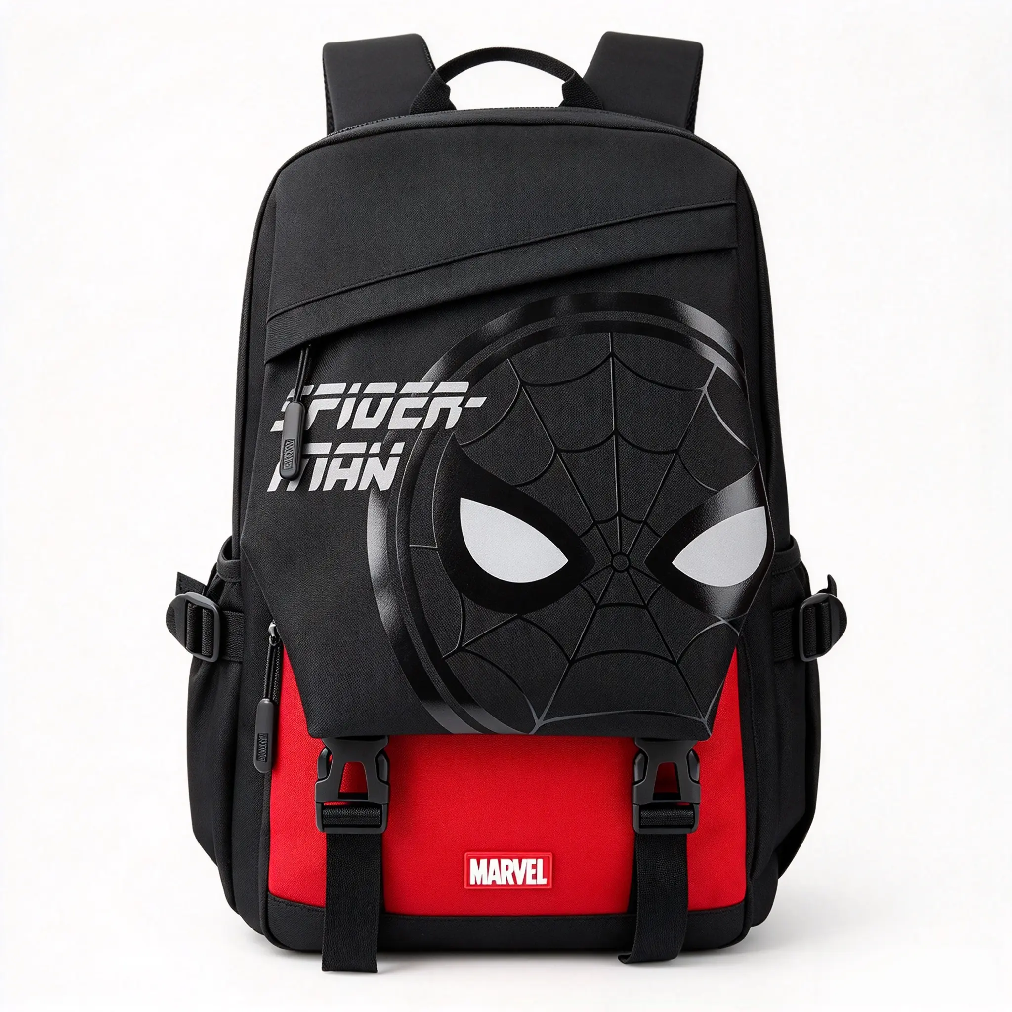 Marvel Spider-Man Backpack for Boys, Large Capacity School Bookbag, Black Red Spiderman Print Casual Daypack, Kids Student Backpack for School & Travel