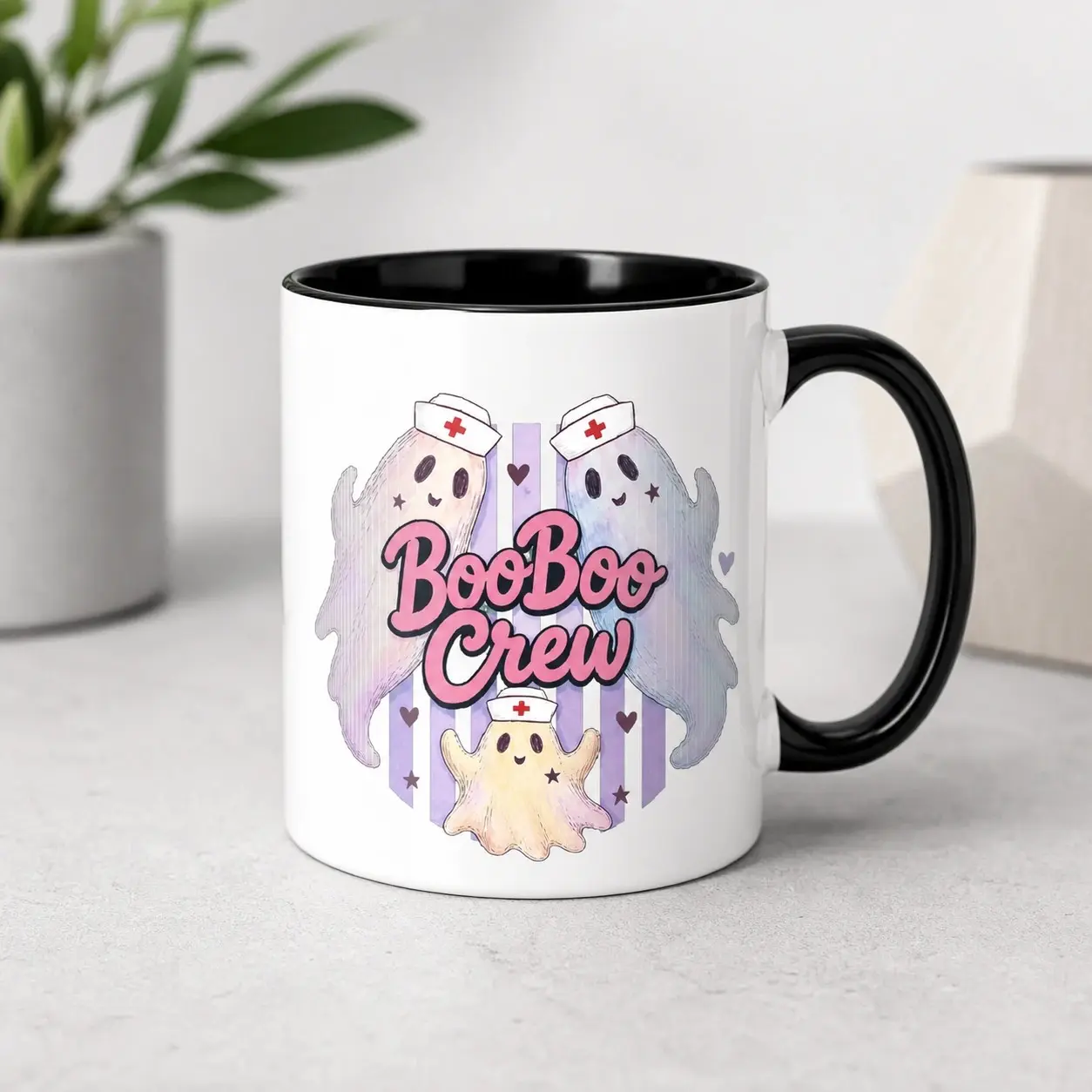Boo Boo Crew Nurse Mug for Halloween, Pediatric Nurse, School Nurse, Medical Assistant or Healthcare Worker Spooky Season Gift Mug, Cute Ghost Nurse Mug with Pink BooBoo Crew Quote - BABINO HOUSE