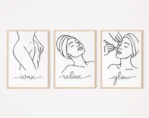 Esthetician Decor, Waxing Posters, Beauty Service Art, Spa Wall Art, Minimalist Cosmetology Woman Body Set of 3 Glam Prints, Wax Relax Glow POSTER (UNFRAMED)