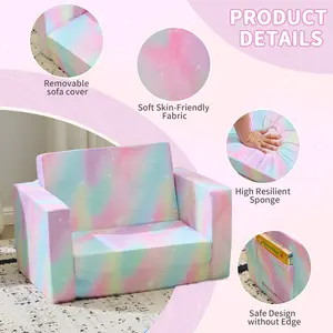 1 piece full sponge children's single and double folding sofas bed, children's sofa with spray-painted diagonal peach fabric