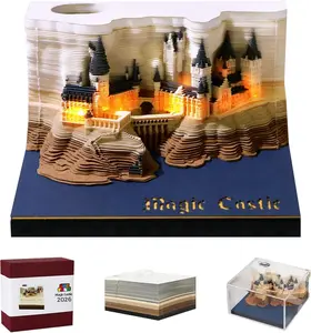 Time Piece Calendar with Lights, 3D Time Piece Calendar, 3D Memo Pad Paper Carving Art for Desktop Decor Homeschool Planner Weekly Planner