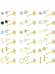 18 Pairs 20G Threadless Labret Studs Tragus Piercing Jewellery Set Hypoallergenic Steel Flat Back Tragus Cartilage Earrings Nose Piercing Jewelry Silver/Gold Nose Studs Lip Piercing Jewellery 6/8MM