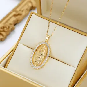 "TikTok's Glow-in-the-Dark Divinity!✨⛪ Oval Madonna Pendant Necklace – Hammered Geometric Jewelry for Black Tie Events & Rave Nights Hypoallergenic Stainless Steel Chain – Unisex Statement Piece (Easter Gifts/Anniversary/Club Season)"