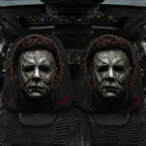 Horror Michael Myers Car Accessories, Universal Headrest Cover Set of 2, Stretch Fabric Seat Protectors