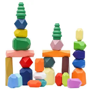 Kids Balancing Stack Stones Toy, Creative Building Blocks, Wooden Colorful Educational for Focus Development, Fun Activities for Toddlers