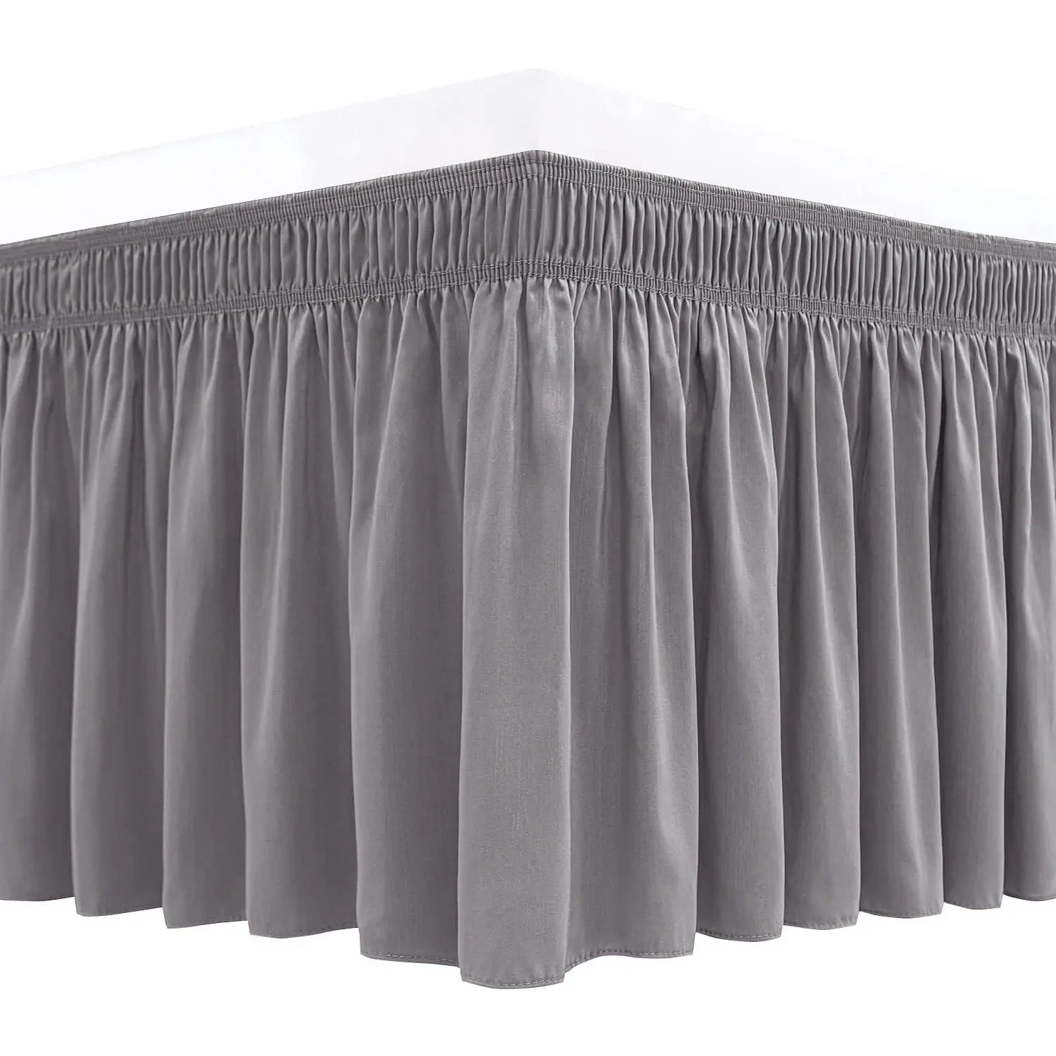 Wrap Around Bed Skirts for Full & Full XL Beds, 25" Drop Silver Grey Elastic Dust Ruffles, Wrinkle Resistant, Luxurious Machine Washable Bedding Linens