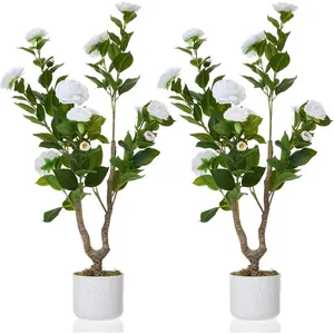 Lifelike Artificial Camellia Tree – Realistic Faux Greenery with White Flowers in Pot – Decorative Potted Plant for Indoor & Outdoor Home, Office, Porch, Wedding, or Christmas Decor – Low Maintenance