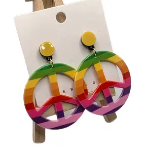 Acrylic Women's Colorful Rainbow Peace Sign Earrings - Durable Acrylic Stud Earrings with Vibrant Rainbow Design for Unique Style