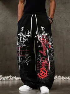 Printed Straight Leg Sport Pants, Loose Fit Unisex Jogger Pants, Suitable for Gym, Streetwear, Casual Wear, All Seasons, Comfortable Fashion