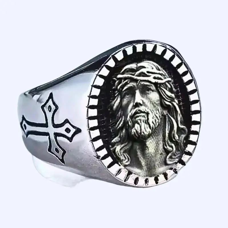 1pc Elegant Jesus Christ Cross Ring, Antique Bronze Country Jewelry Gift, For Men - Spiritual jewelry gift for both men and women, suitable for daily wear and special occasions, popular jewelry today