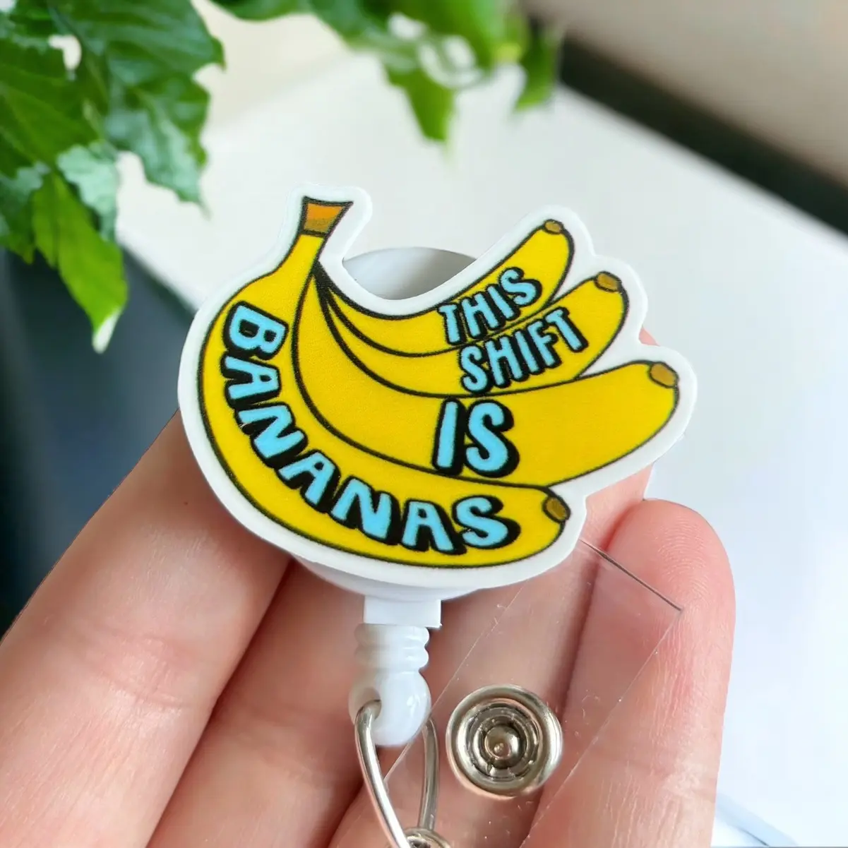Glitter My Badge This shift is bananas nurse badge reel for nurse and hospital workers. Badge clip Badge pull - Retractable swivel clip with a 360 rotation. Great gift for coworker.