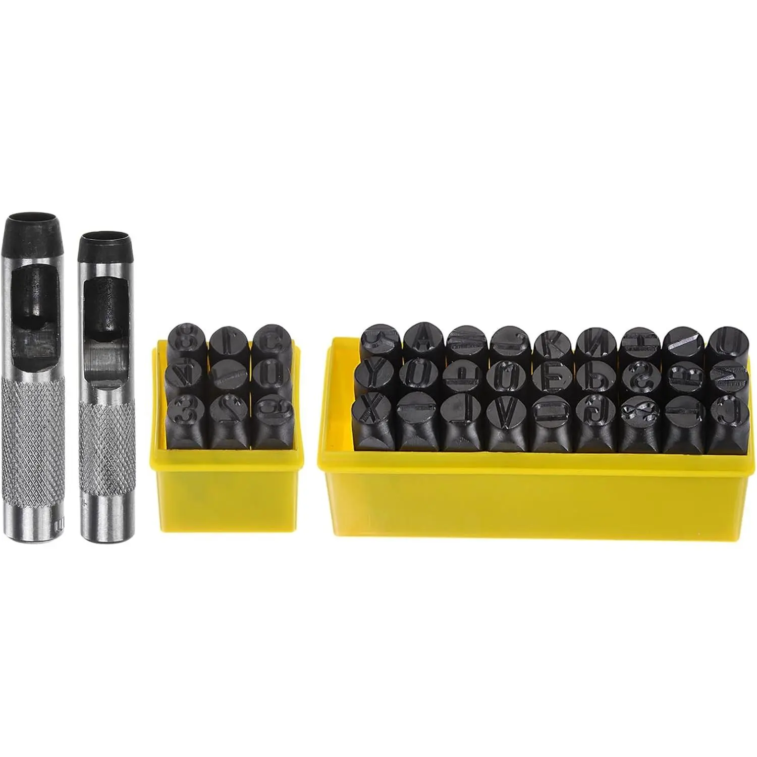 1/2-Inch Metal Stamping Kit, 36 Pack Steel Letter Stamp Set with 2 Punch Tools, Includes A-Z Alphabet, Number 0-8, & Symbol, for Metal, Wood, Leather, and Plastic Crafting