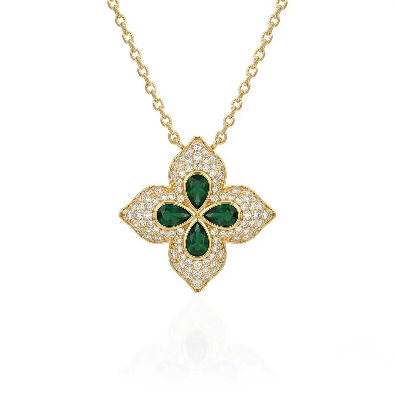 PreciiRealm 14K Gold Four Leaf Clover Necklace Dainty Gold Choker Necklaces for Women Trendy CZ Emerald Pendant Necklace —Lucky, Simple Jewelry Gifts for Women