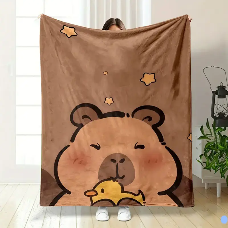 Capybara Flannel Blanket - Cute Cartoon Plush Throw, Decorative Sofa Cover, Machine Washable, Holiday Gift, Wall Hanging, Travel Multi-Purpose Bedding, Decorative Sofa Blanket, Machine Washable Blanket Multifunctional Soft Cozy