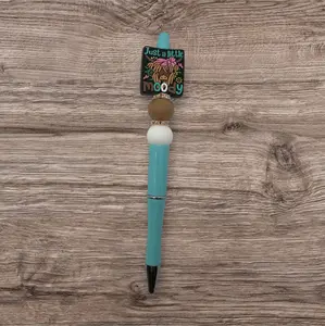 Beaded Pen Just A Little Moody Cow Elegant Teal Diamond Accent with Comfortable Grip for Versatile Writing Use