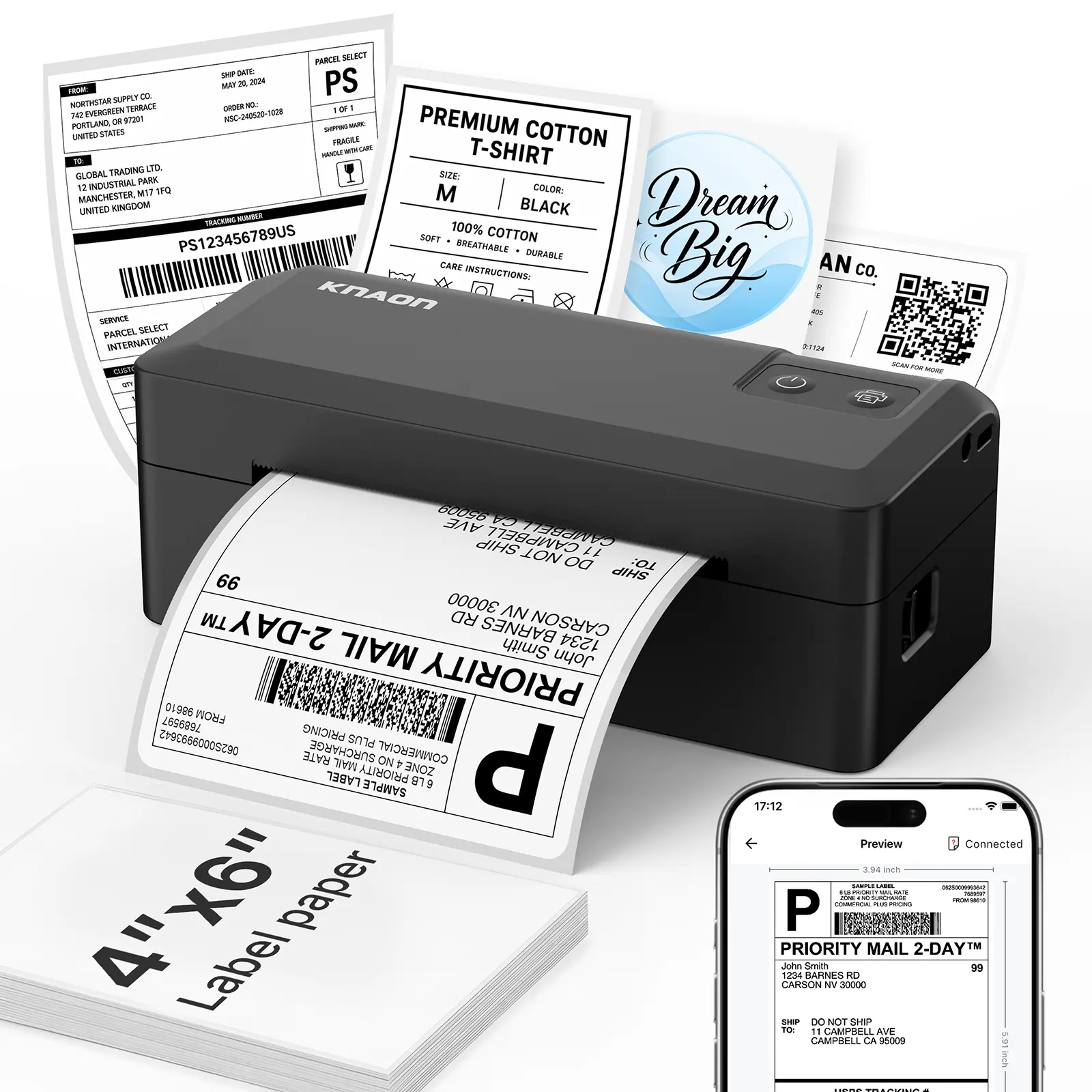 Wireless Bluetooth Thermal Label Printer, Multi-Platform Label Maker for Shipping & Barcodes – Supports Amazon, USPS, Shopify, iOS, Android, Windows & Mac